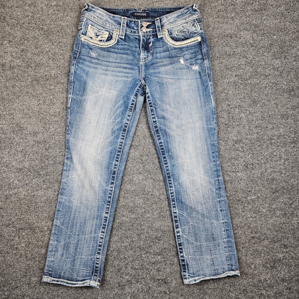 Vigoss The Chelsea Boyfriend Jeans Women's 3/4 Mid Rise Medium Wash 25" Inseam